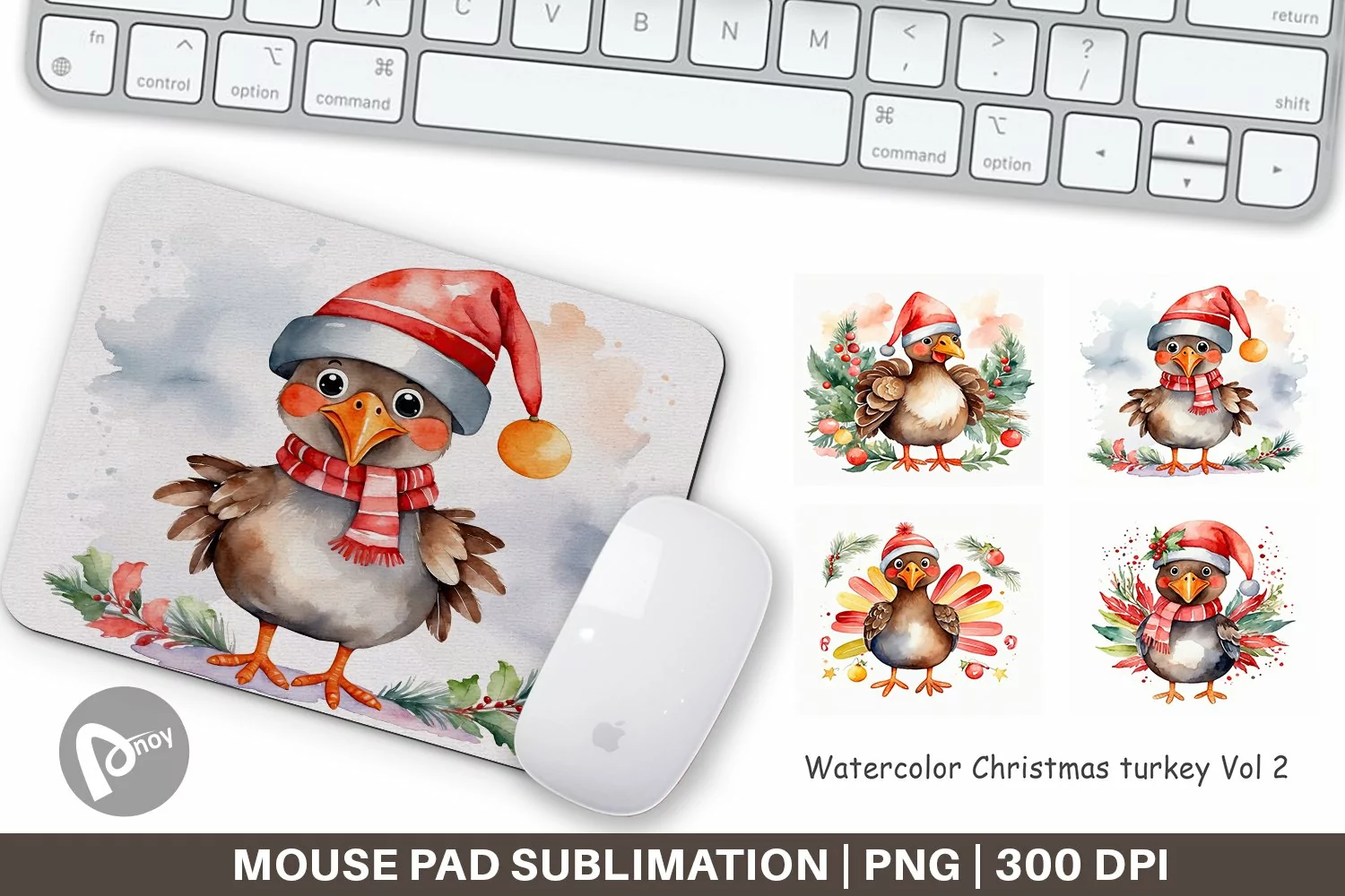 Mouse Pad Watercolor Christmas turkey product image 1