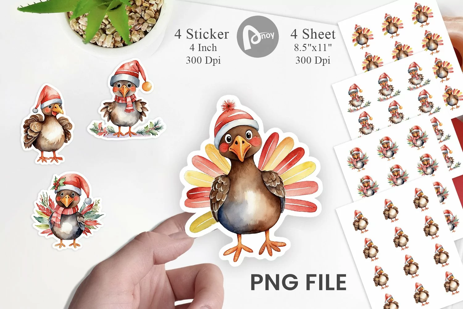 Sticker Watercolor Christmas Turkey product image 1
