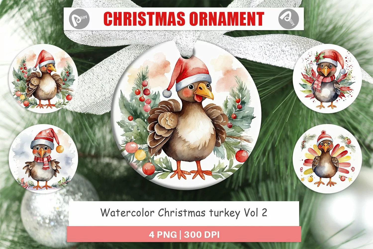 Christmas Ornaments Watercolor Christmas turkey product image 1