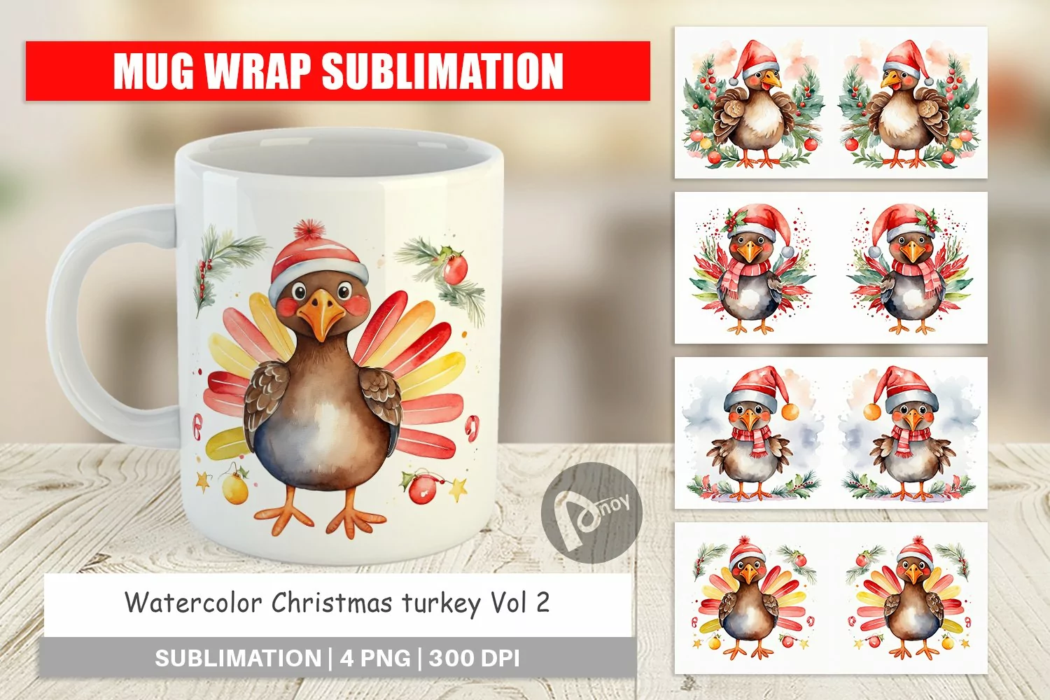 Mug Wrap Design Watercolor Christmas turkey product image 1