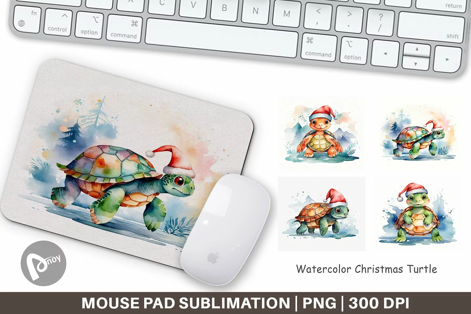Mouse Pad Watercolor Christmas Turtle product image 1