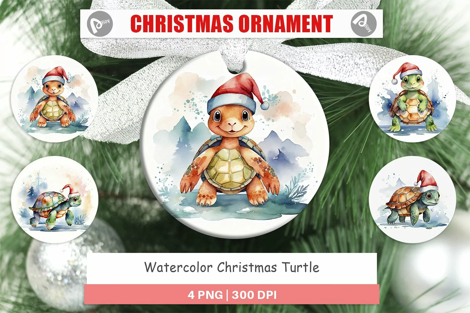 Christmas Ornaments Watercolor Christmas Turtle product image 1
