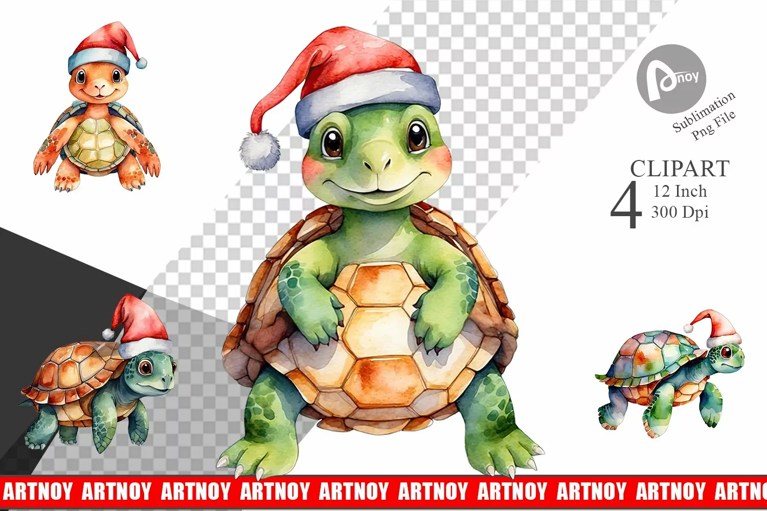 Clipart Watercolor Christmas Turtle product image 1