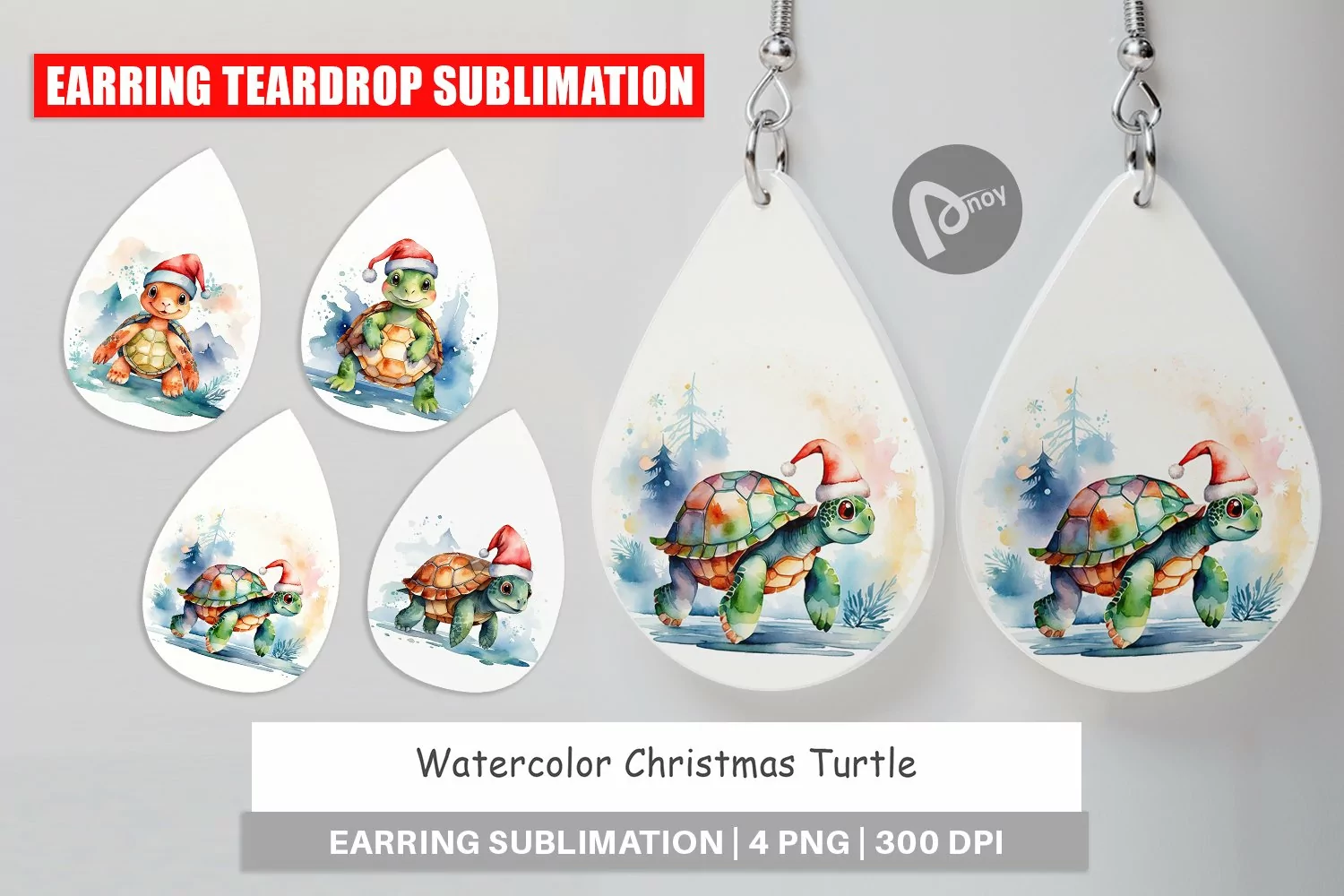 Earring Teardrop Watercolor Christmas Turtle product image 1