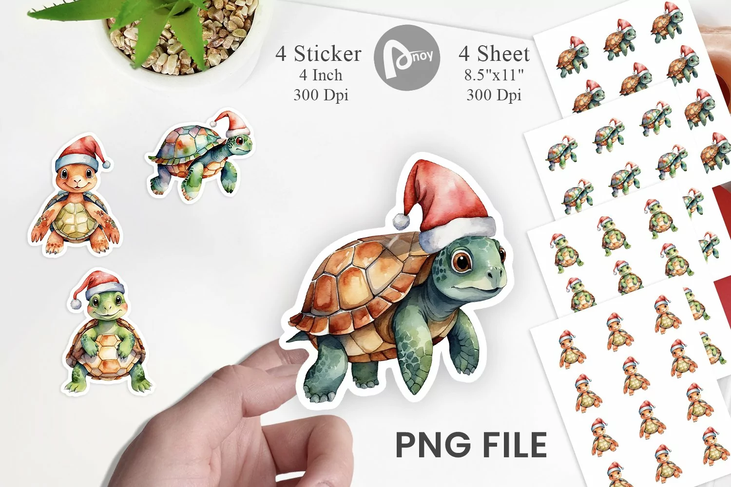 Sticker Watercolor Christmas Turtle product image 1