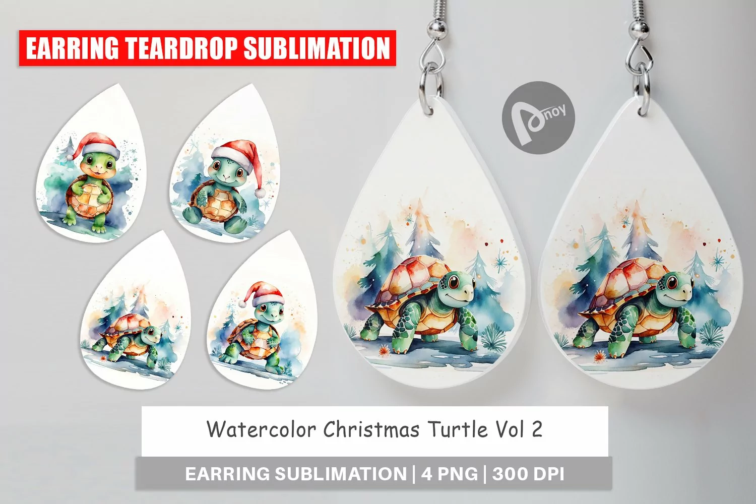 Earring Teardrop Watercolor Christmas Turtle product image 1
