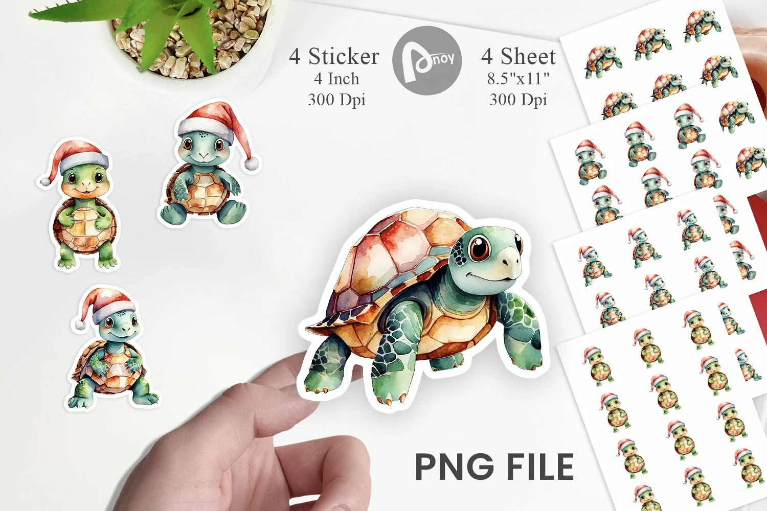 Sticker Watercolor Christmas Turtle product image 1