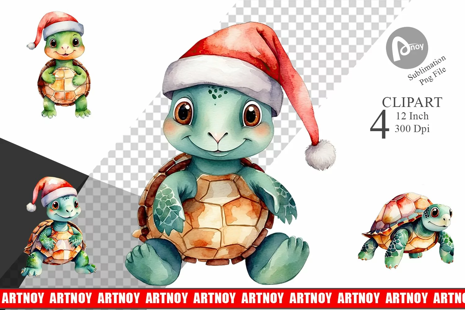 Clipart Watercolor Christmas Turtle product image 1