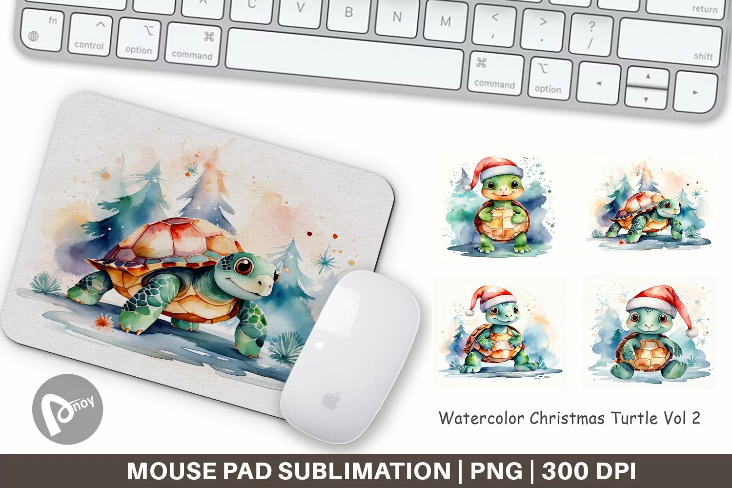 Mouse Pad Watercolor Christmas Turtle product image 1