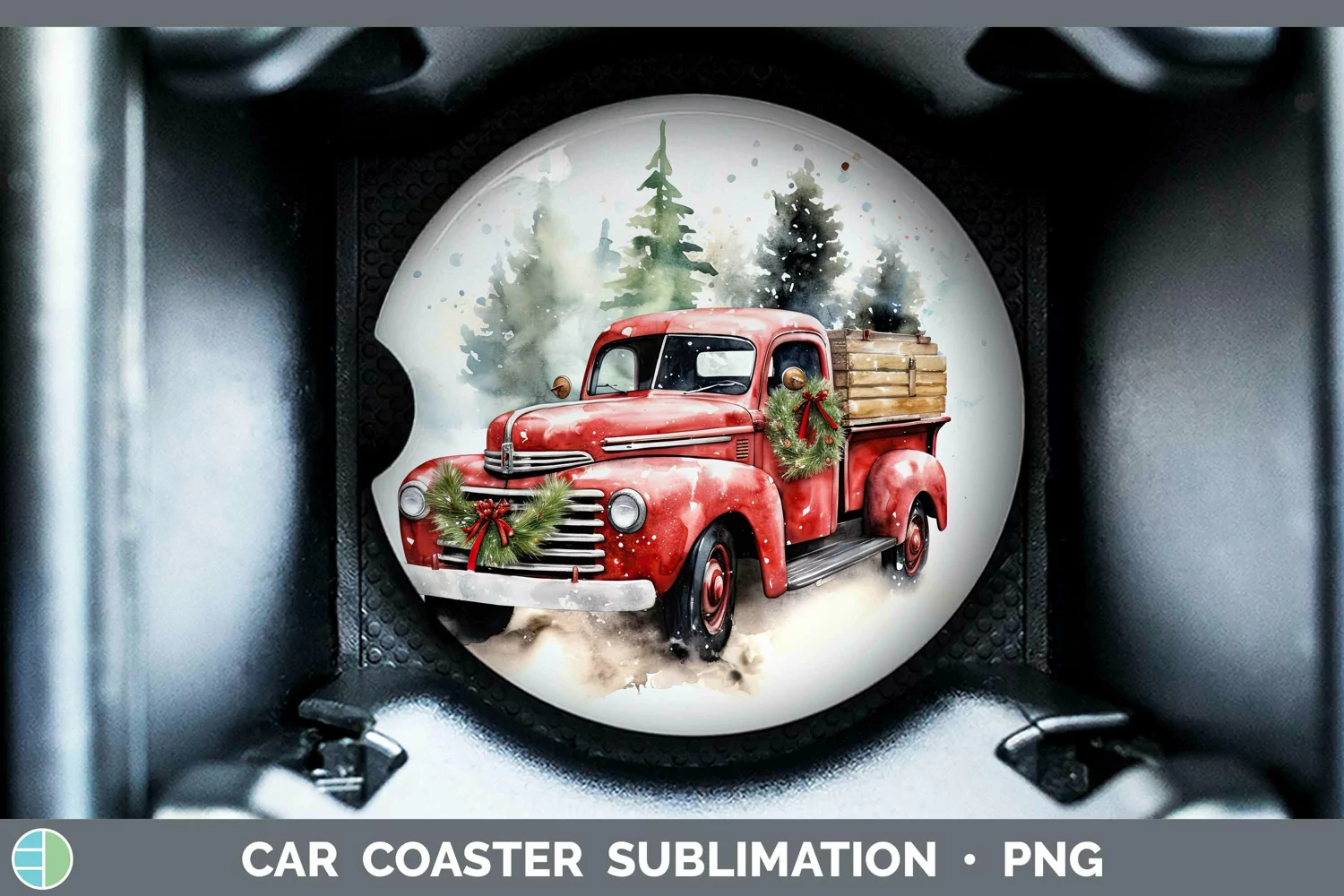 GorgeousWatercolor Christmas Car Coaster design.