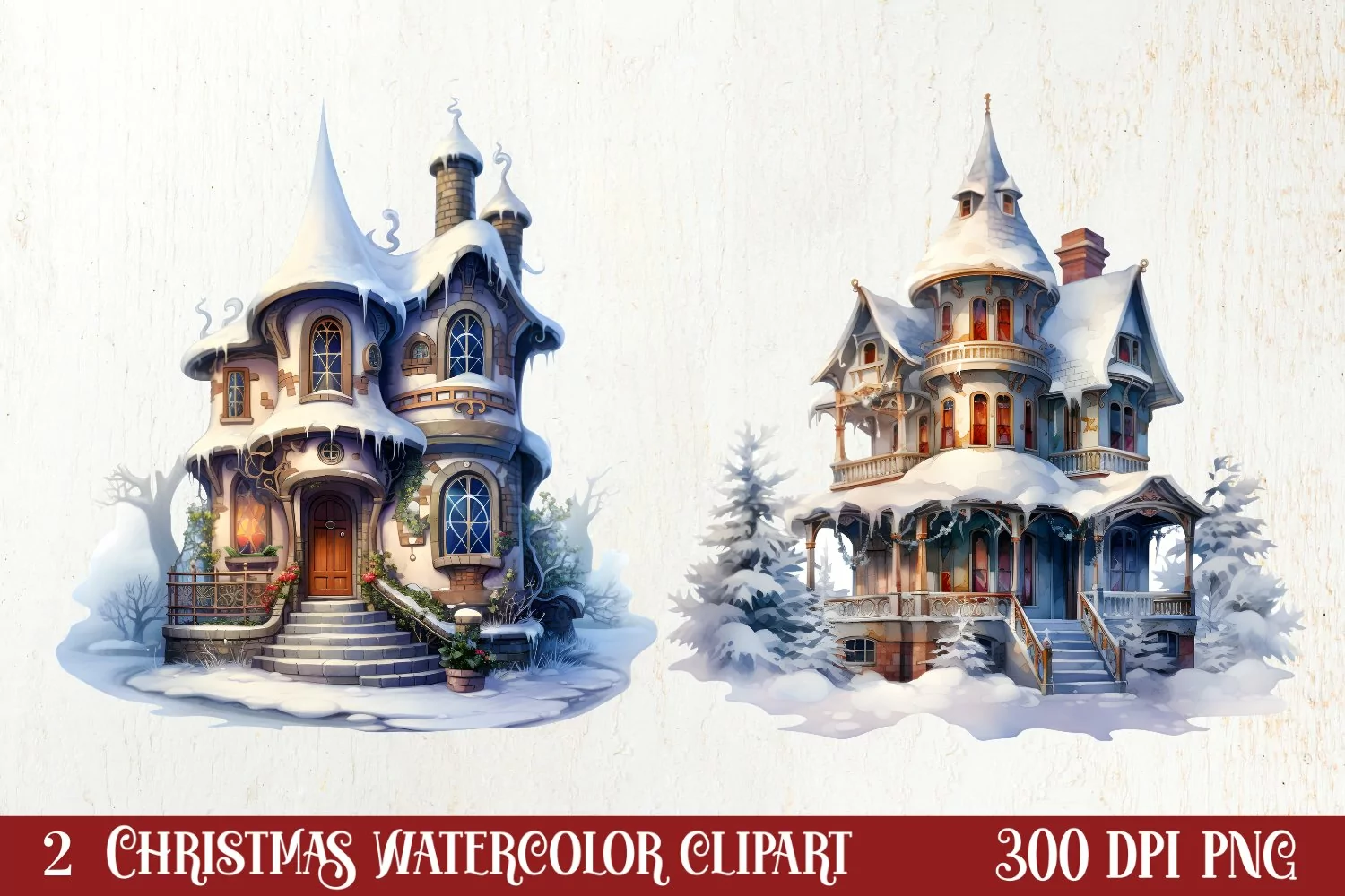 Watercolor Christmas Winter Houses Clipart product image 1