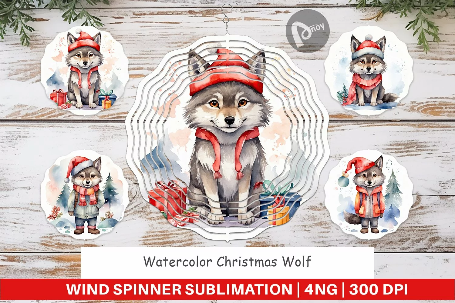 Wind Spinner Watercolor Christmas Wolf product image 1