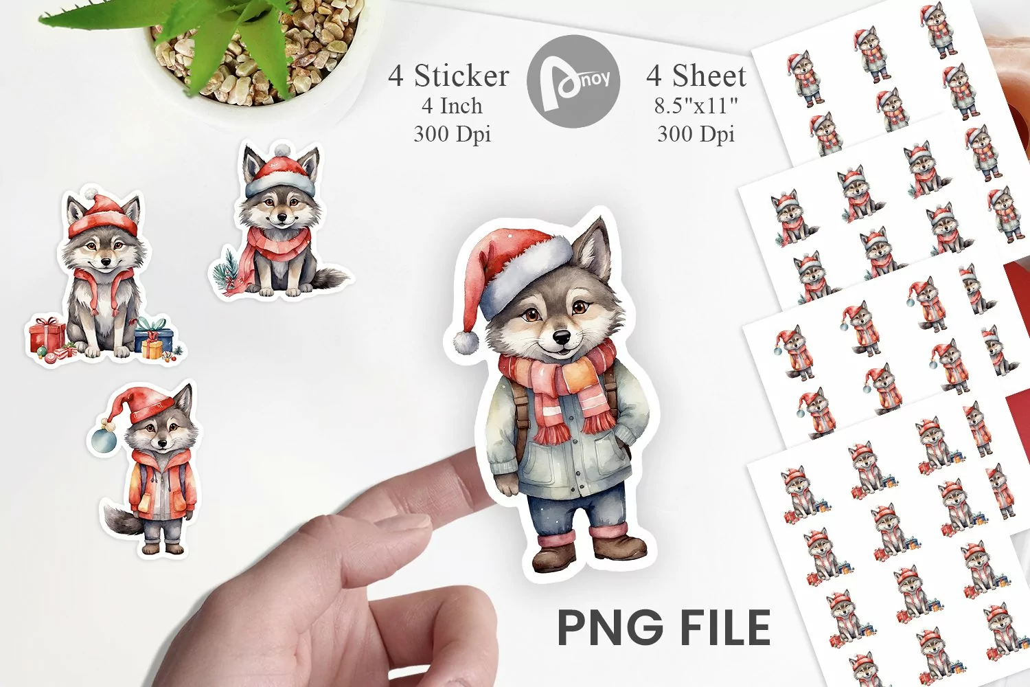 Sticker Watercolor Christmas Wolf product image 1