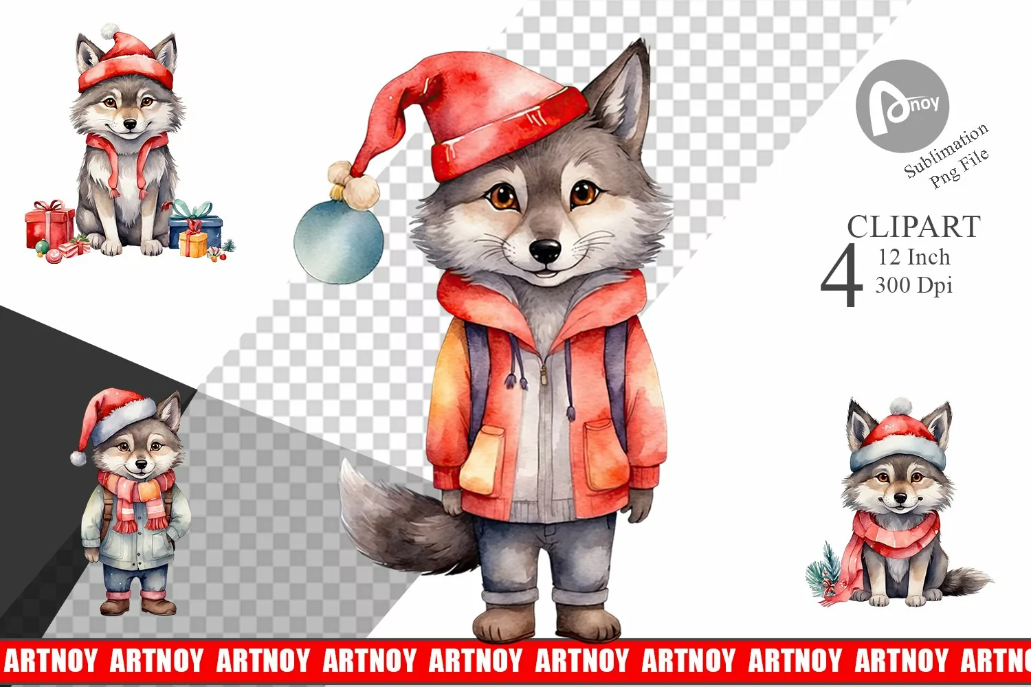 Clipart Watercolor Christmas Wolf product image 1