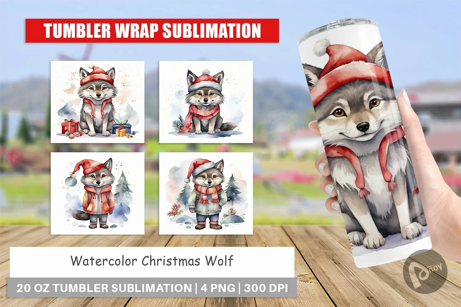 Tumbler Wrap Watercolor Christmas Wolf product image 1