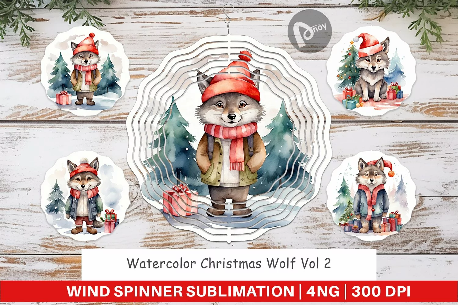Wind Spinner Watercolor Christmas Wolf product image 1