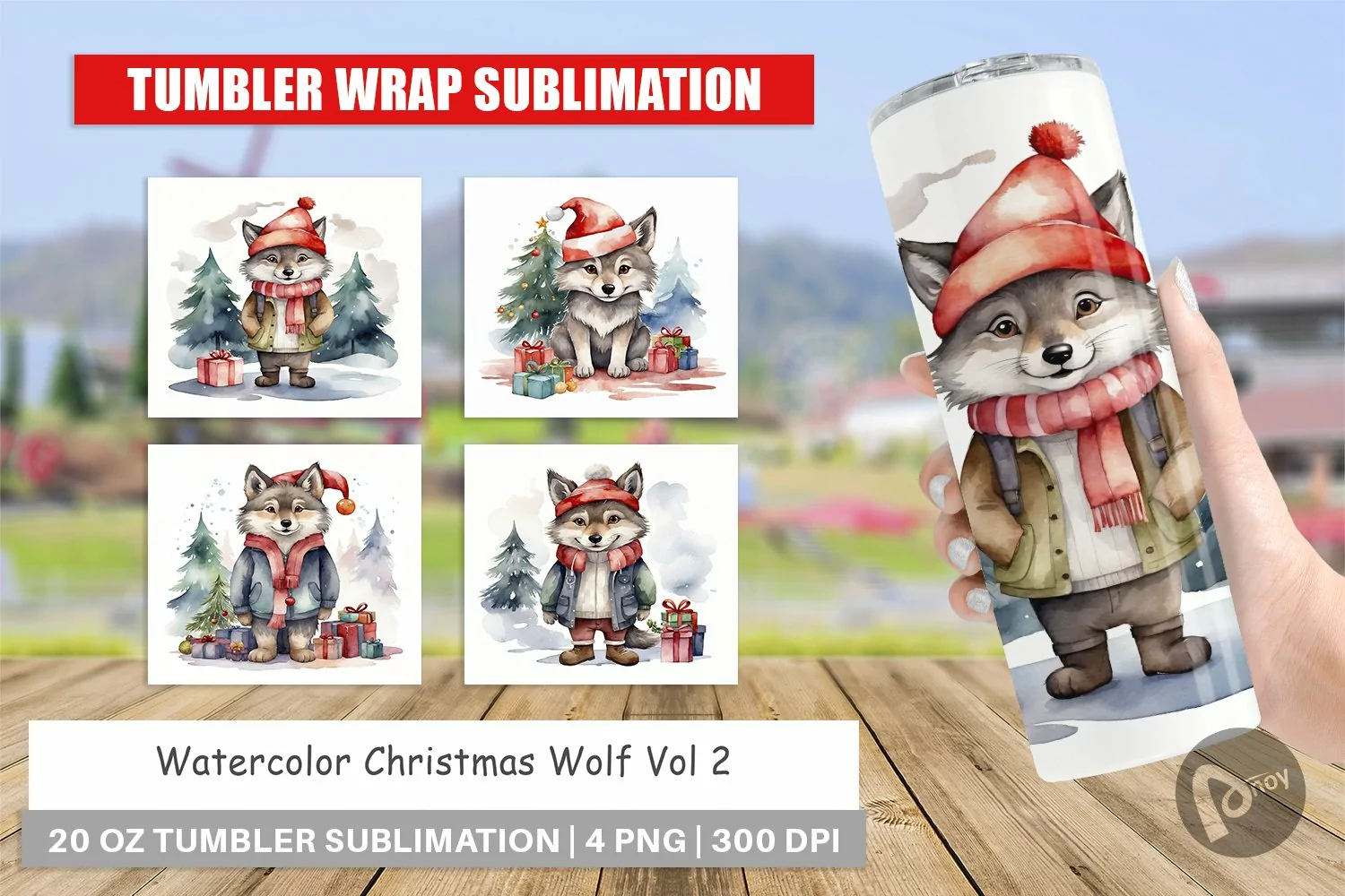 Tumbler Wrap Watercolor Christmas Wolf product image 1
