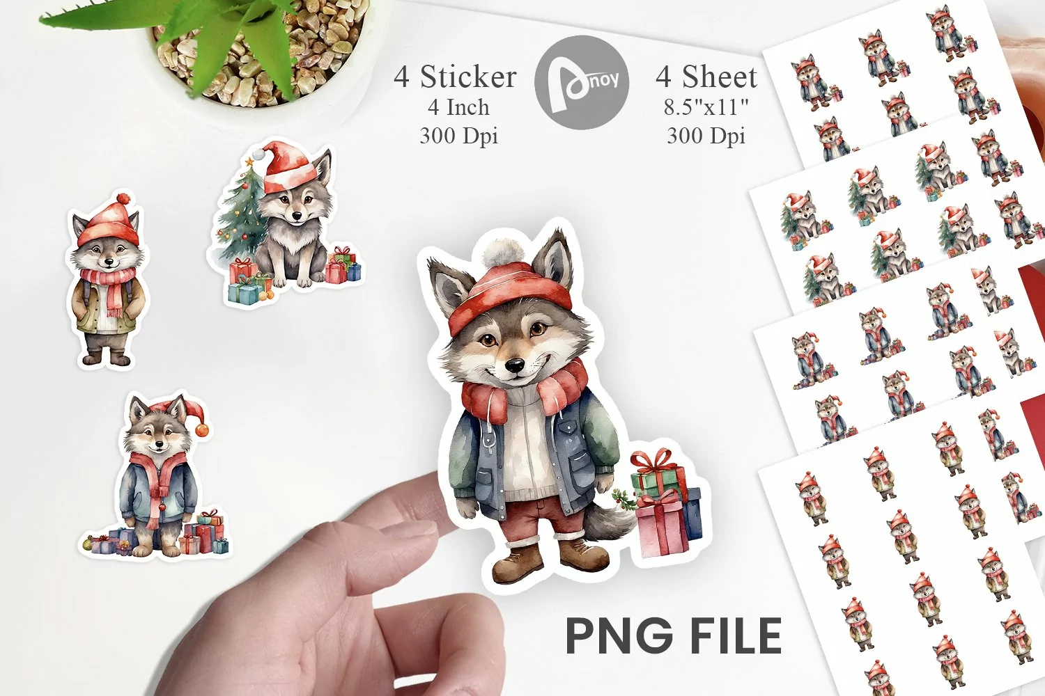 Sticker Watercolor Christmas Wolf product image 1