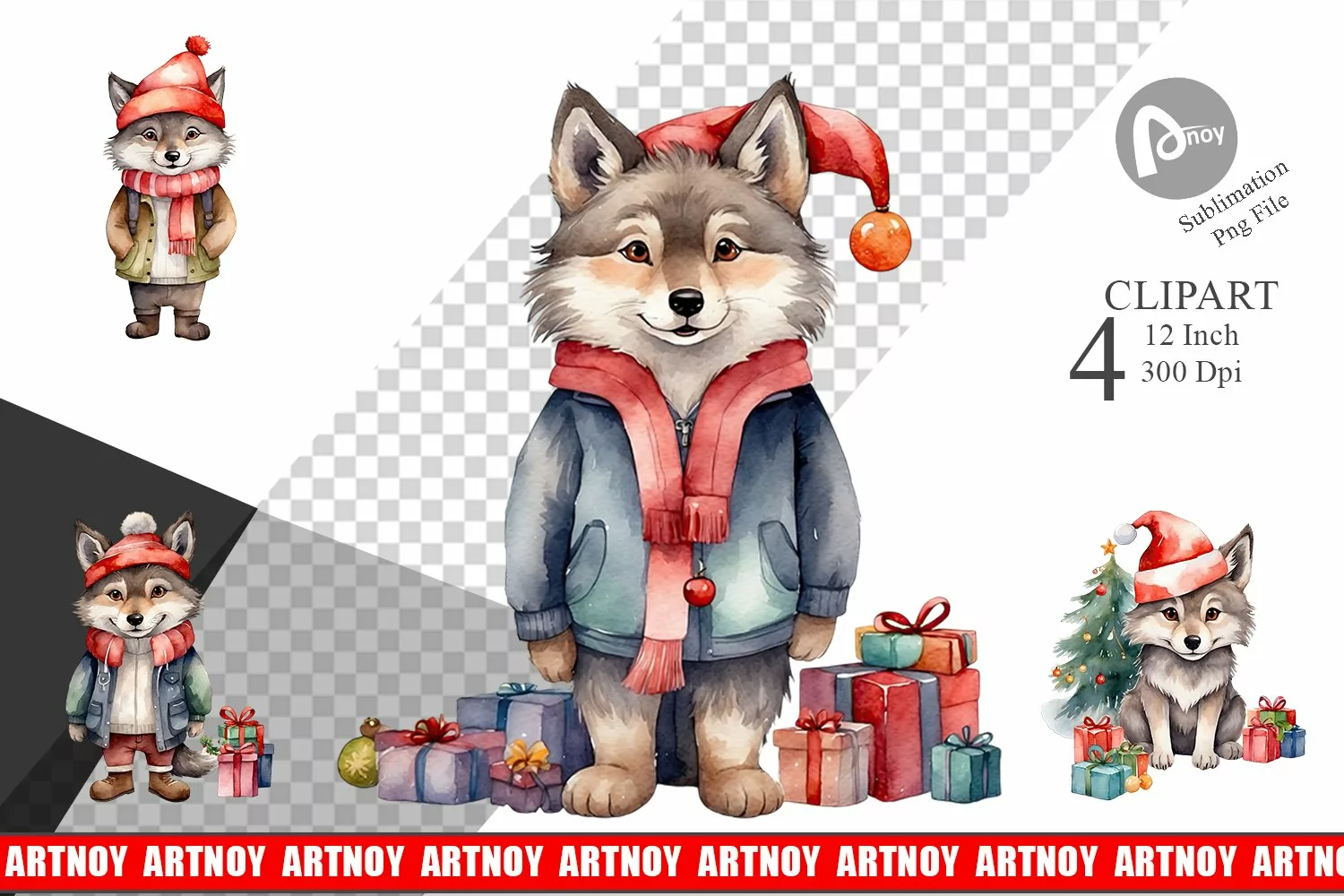 Clipart Watercolor Christmas Wolf product image 1