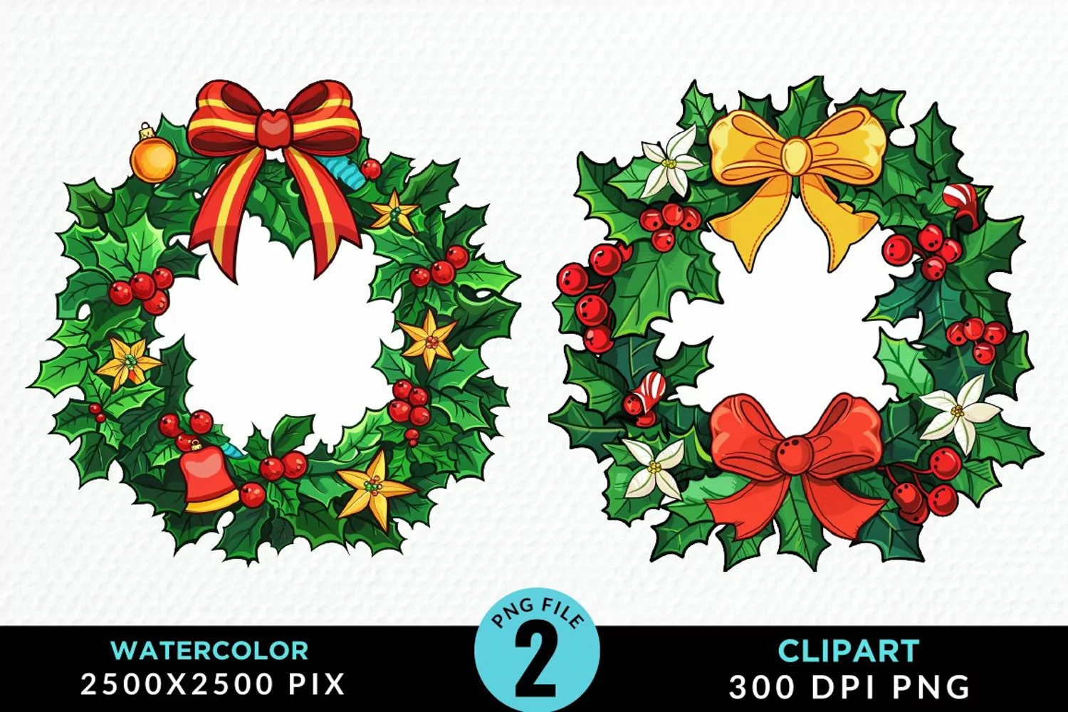 Watercolor Christmas Wreath Artwork Clipart product image 1