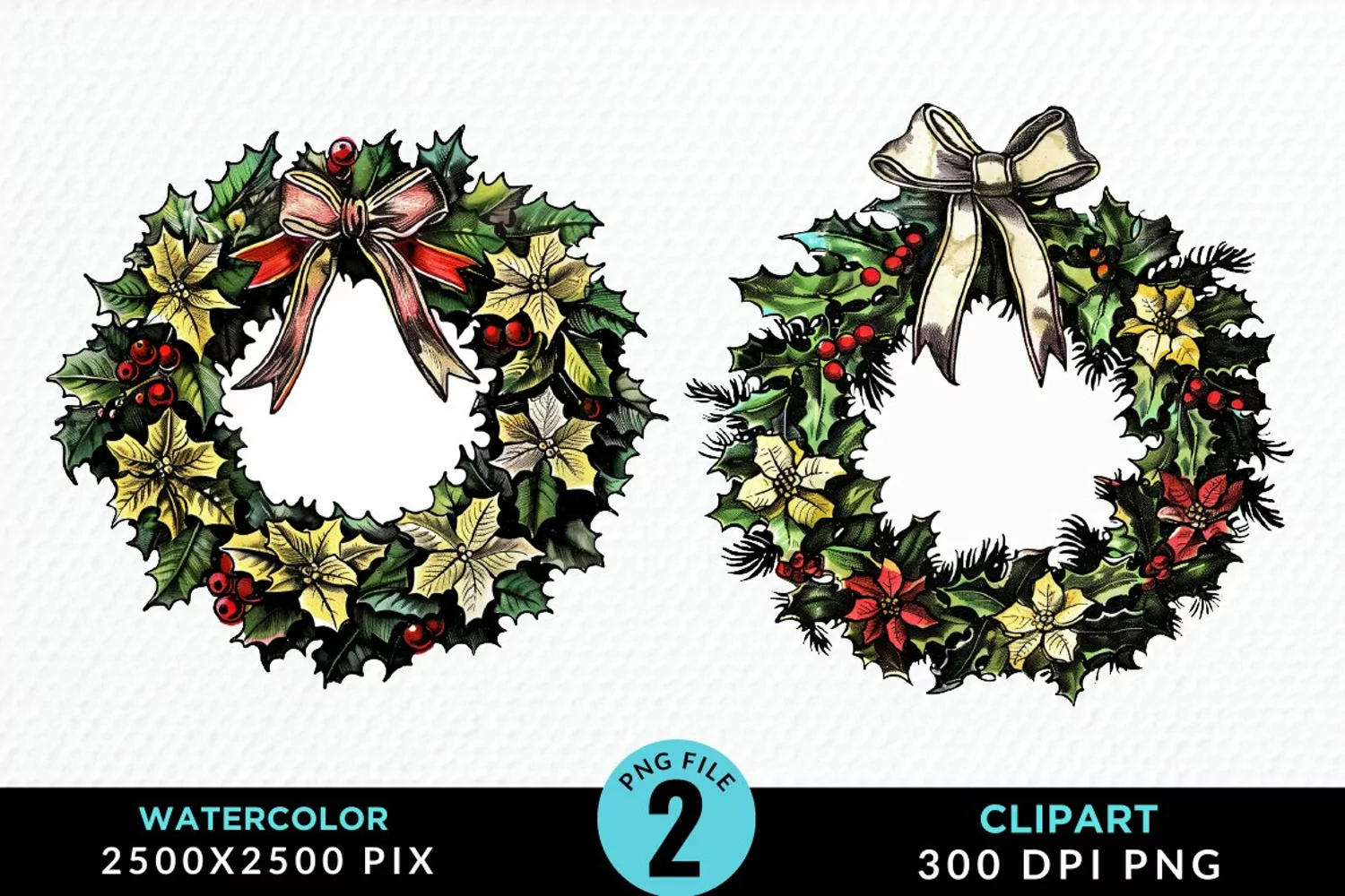Watercolor Christmas Wreath Artwork Clipart product image 1