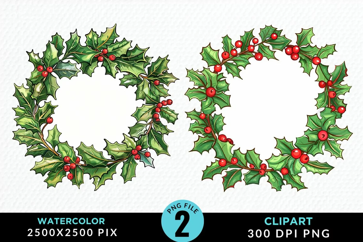 Watercolor Christmas Wreath Artwork Clipart product image 1