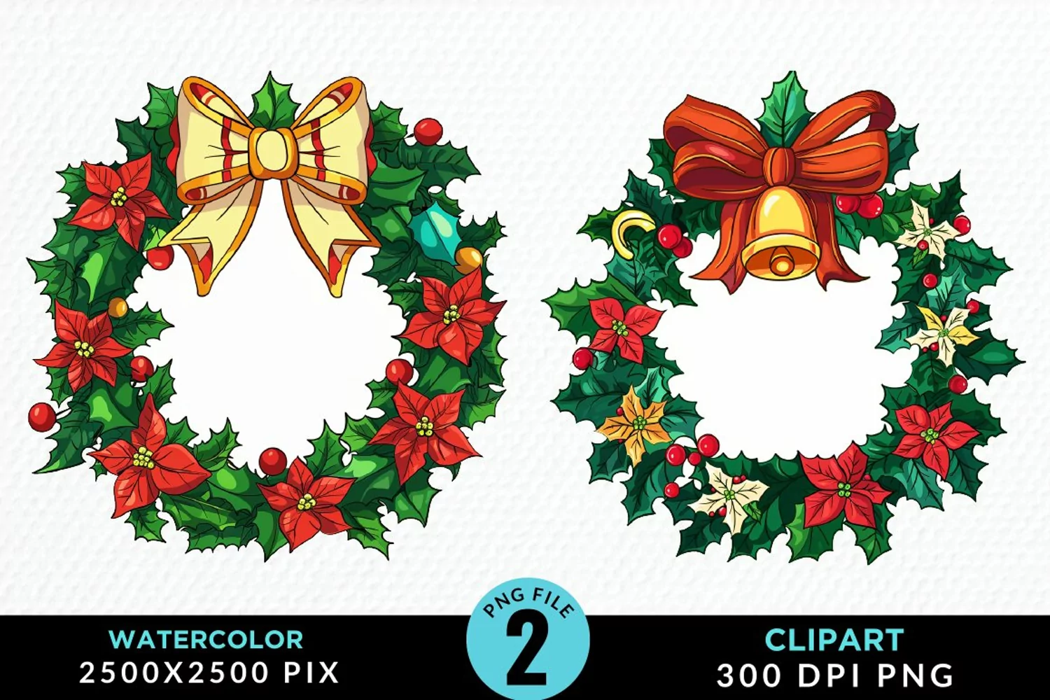 Watercolor Christmas Wreath Artwork Clipart product image 1