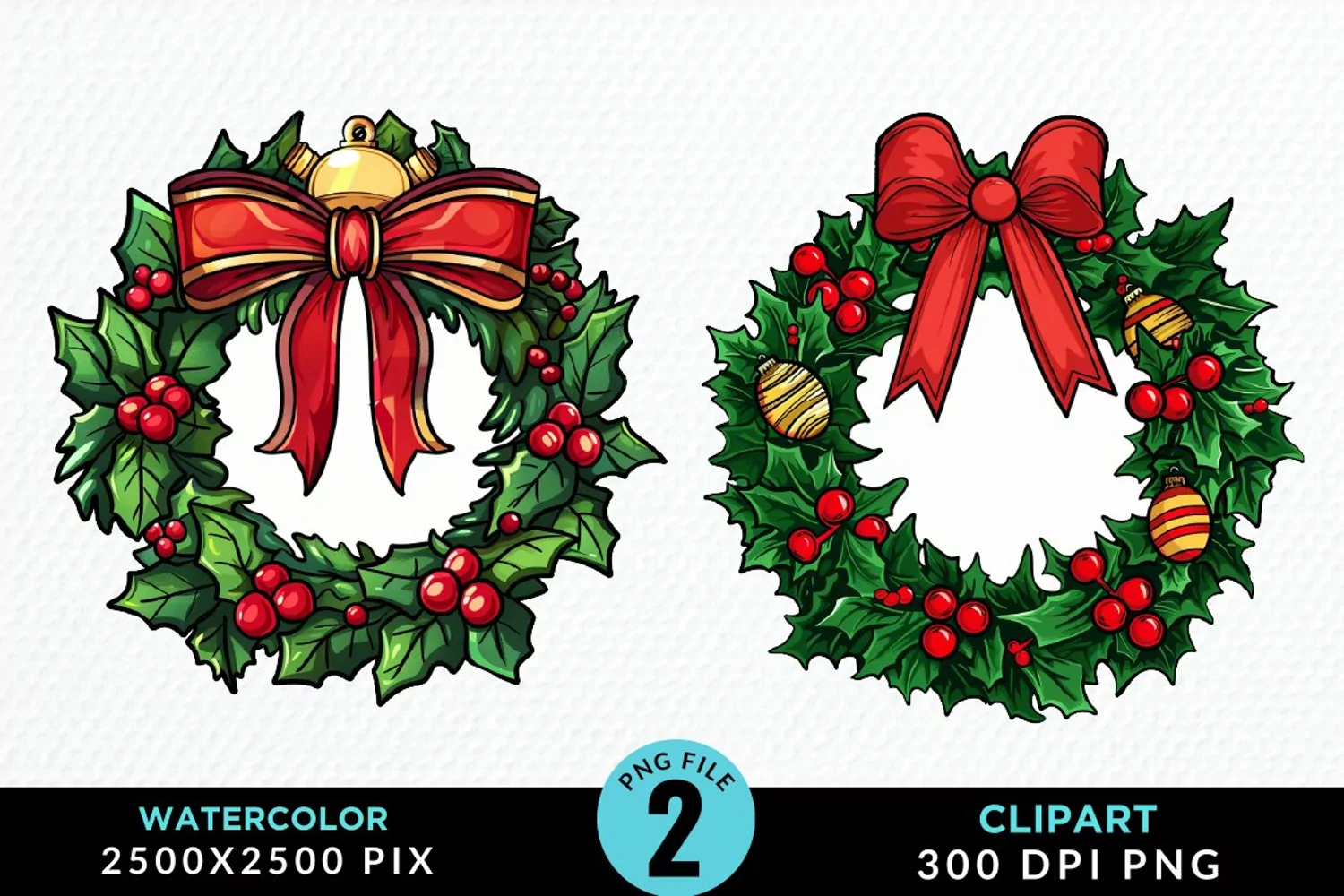 Watercolor Christmas Wreath Artwork Clipart product image 1