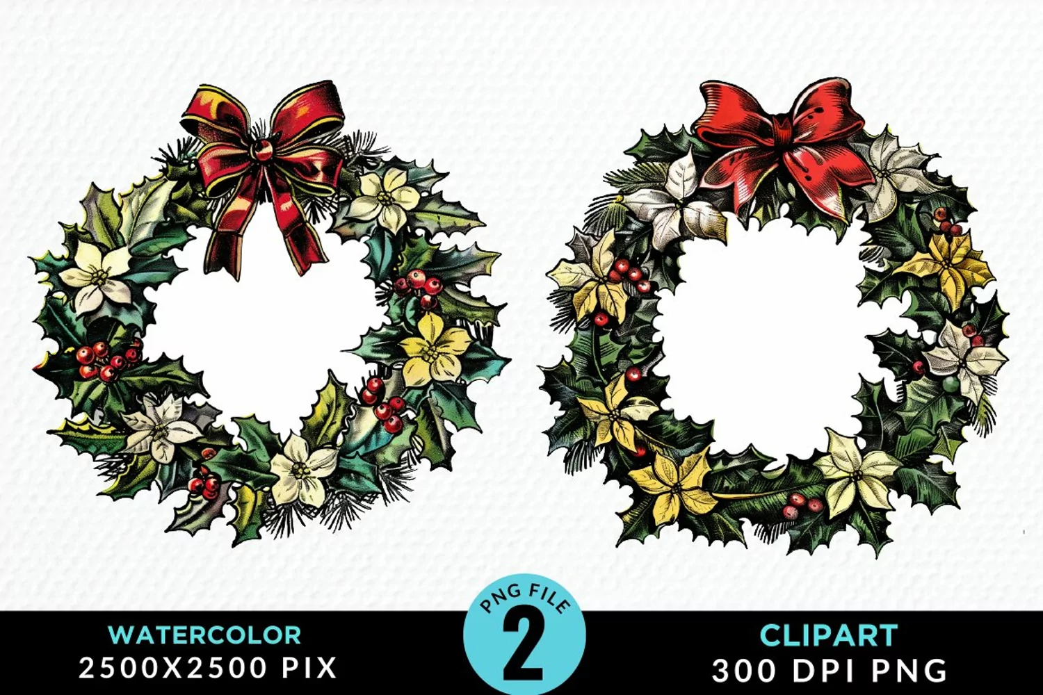 Watercolor Christmas Wreath Exquisite Clipart product image 1