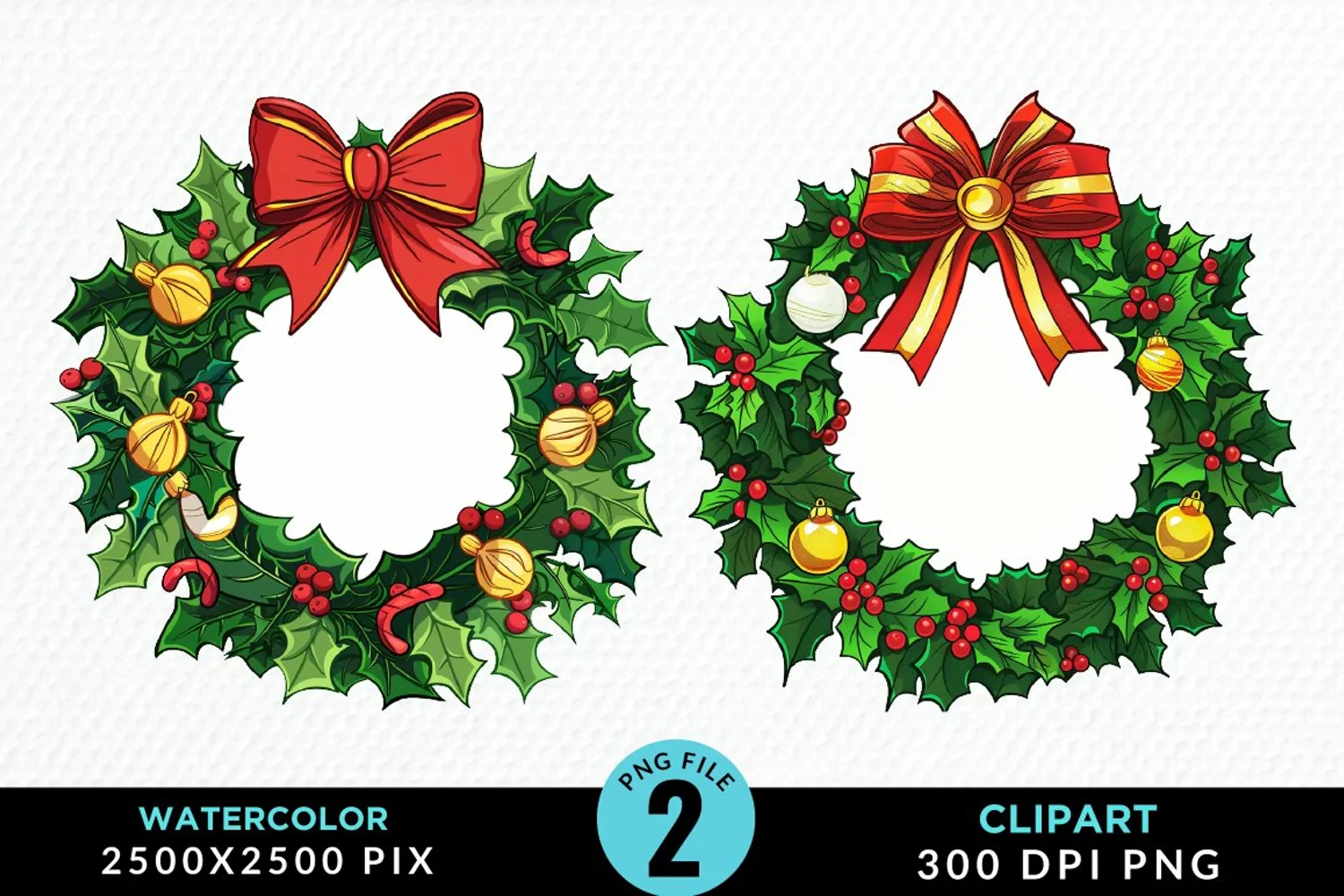 Watercolor Christmas Wreath Artwork Clipart product image 1