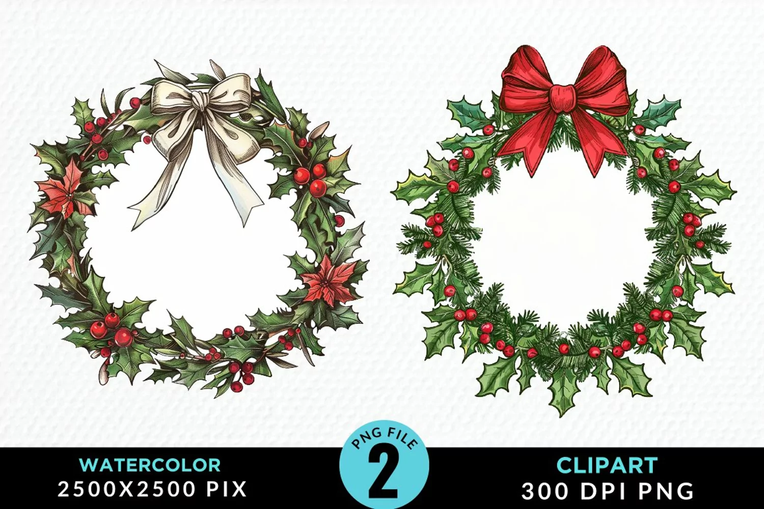 Watercolor Christmas Wreath Exquisite Clipart product image 1