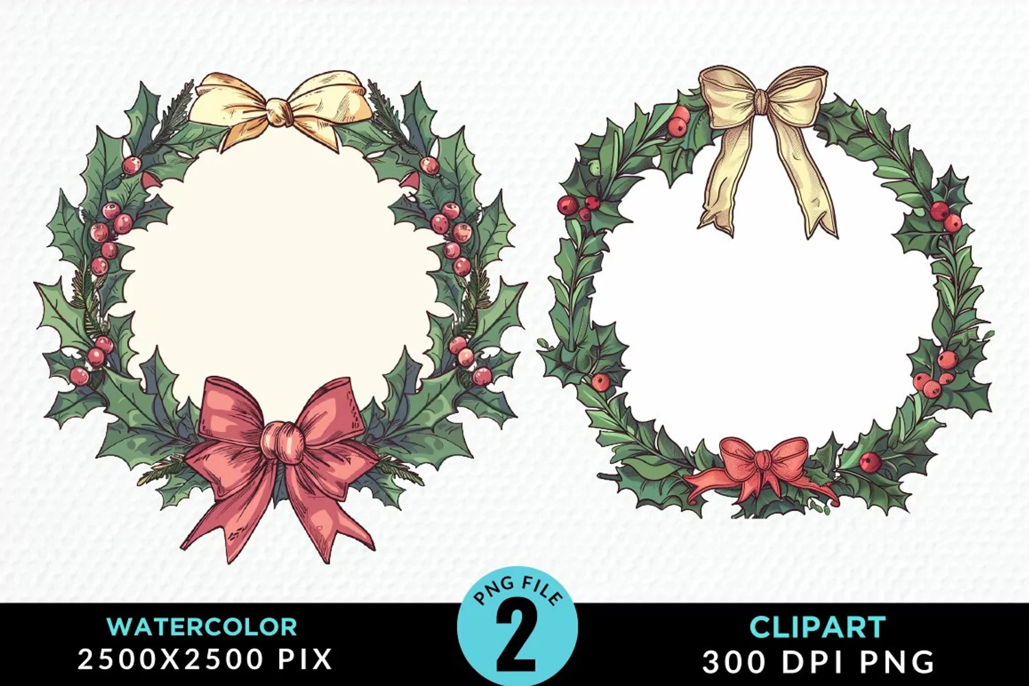 Watercolor Christmas Wreath Exquisite Clipart product image 1