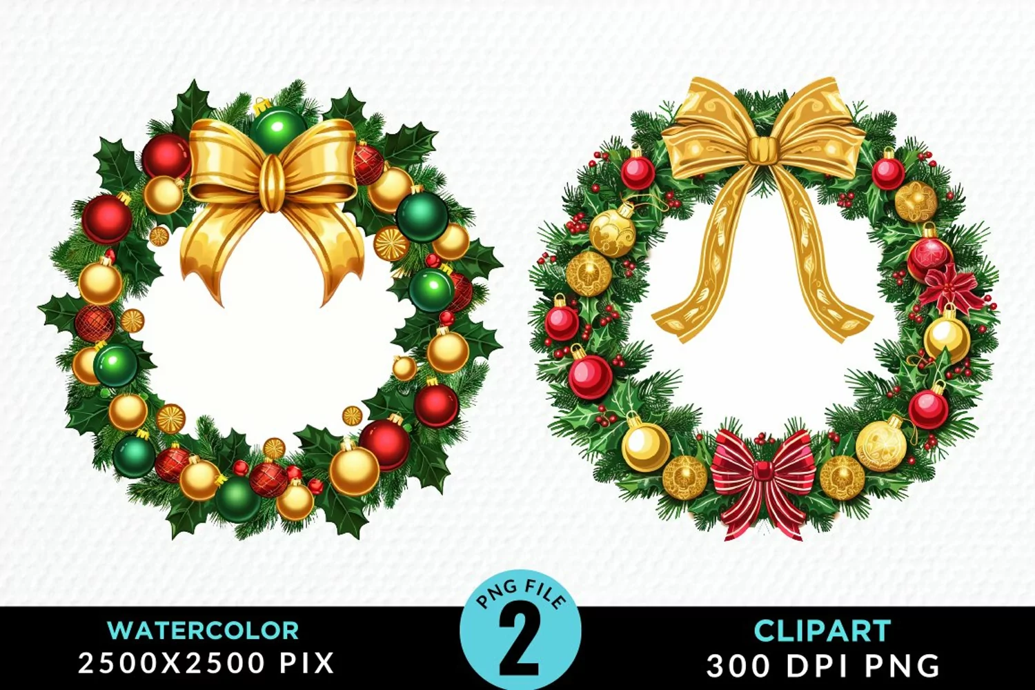 Watercolor Christmas Wreath Artwork Clipart product image 1