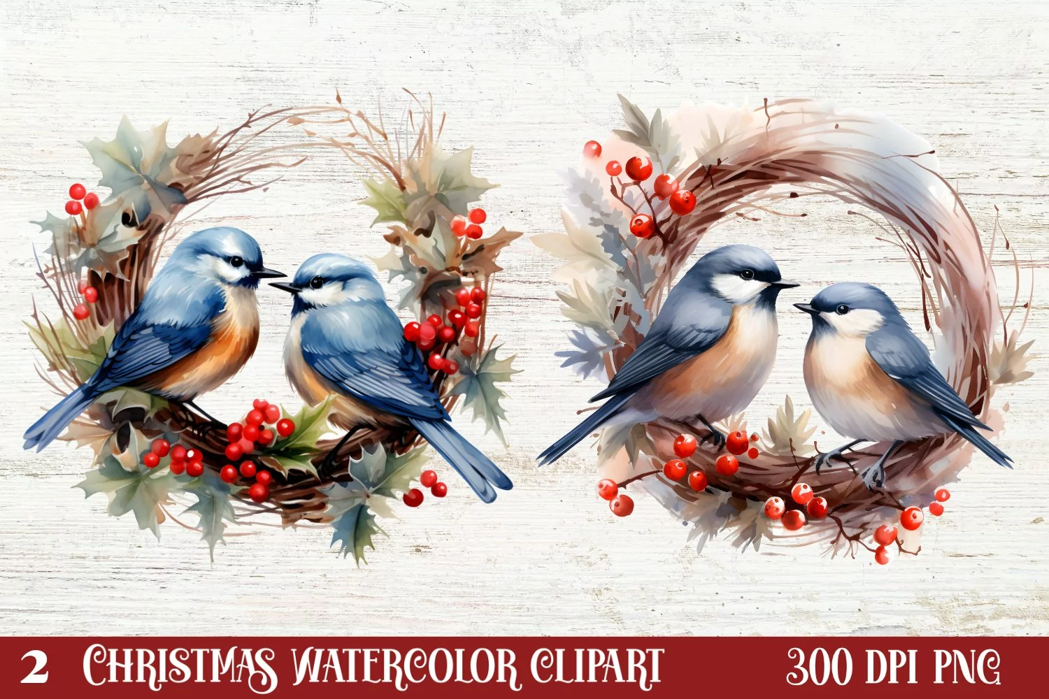 Watercolor Christmas Wreath Clipart, Christmas Wreath product image 1