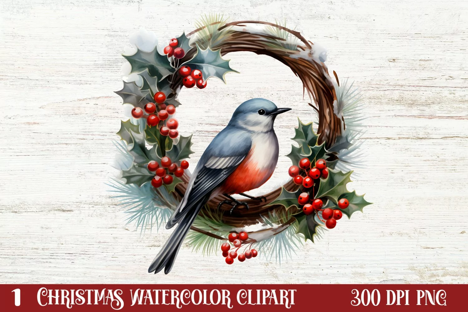 Watercolor Christmas Wreath Clipart, Christmas Wreath product image 1