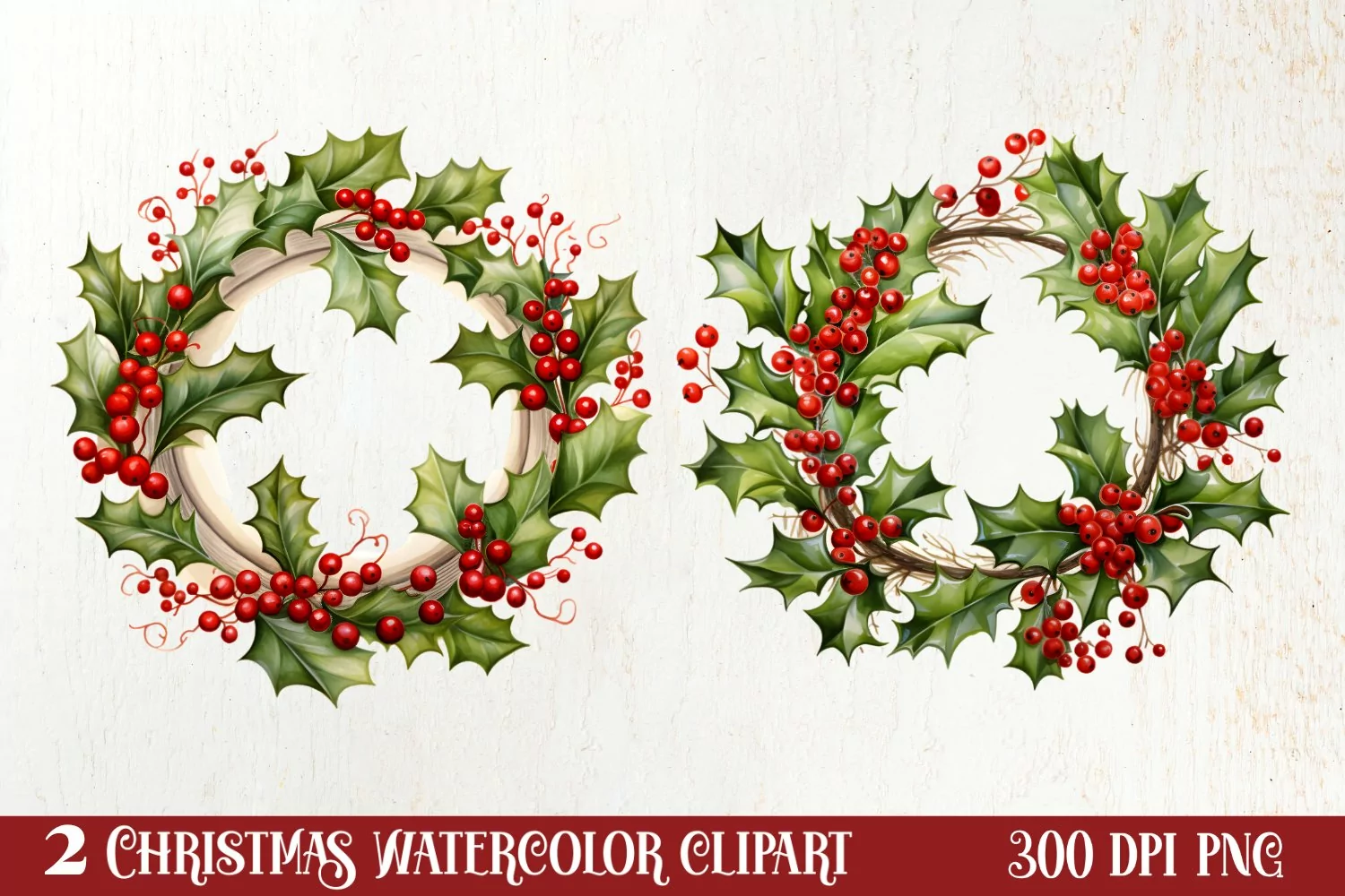 Watercolor Christmas Wreath Sublimation Clipart, Christmas S product image 1