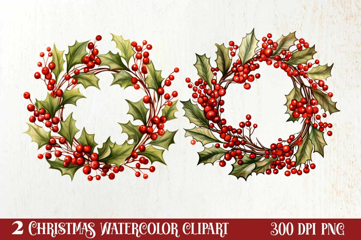 Watercolor Christmas Wreath Sublimation Clipart, Christmas S product image 1