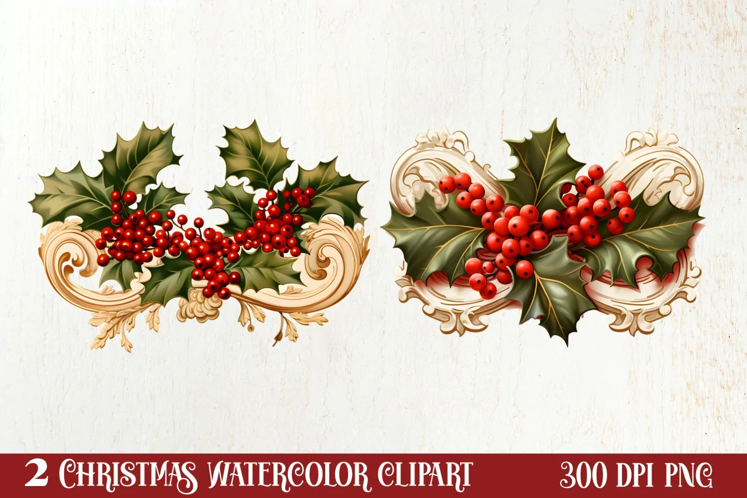 Watercolor Christmas Wreath Sublimation Clipart, Christmas S product image 1
