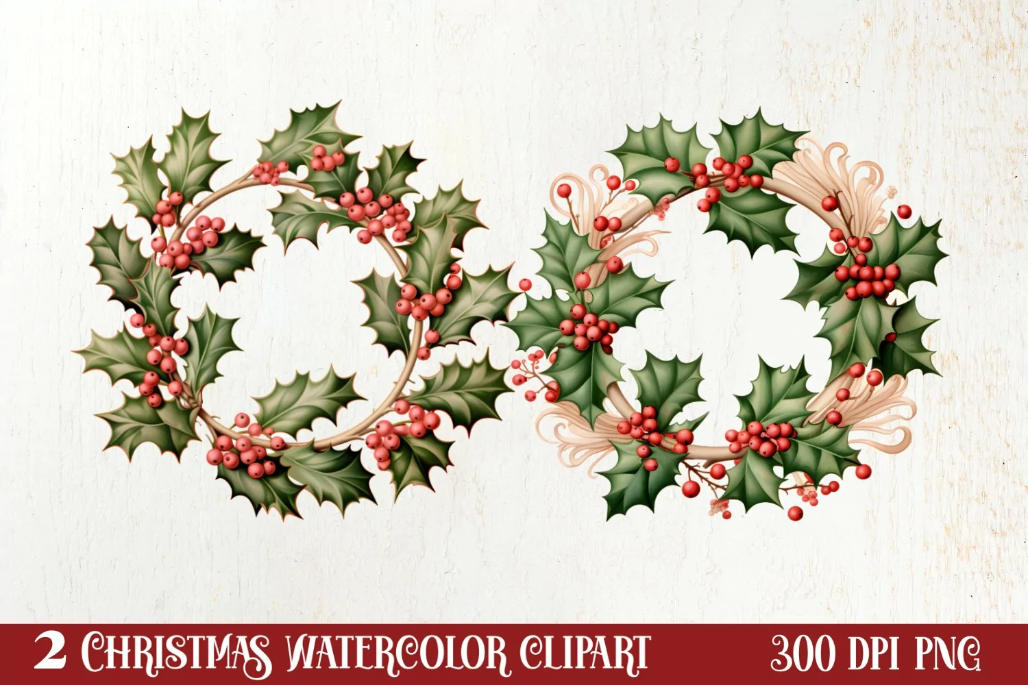 Watercolor Christmas Wreath Sublimation Clipart, Christmas S product image 1