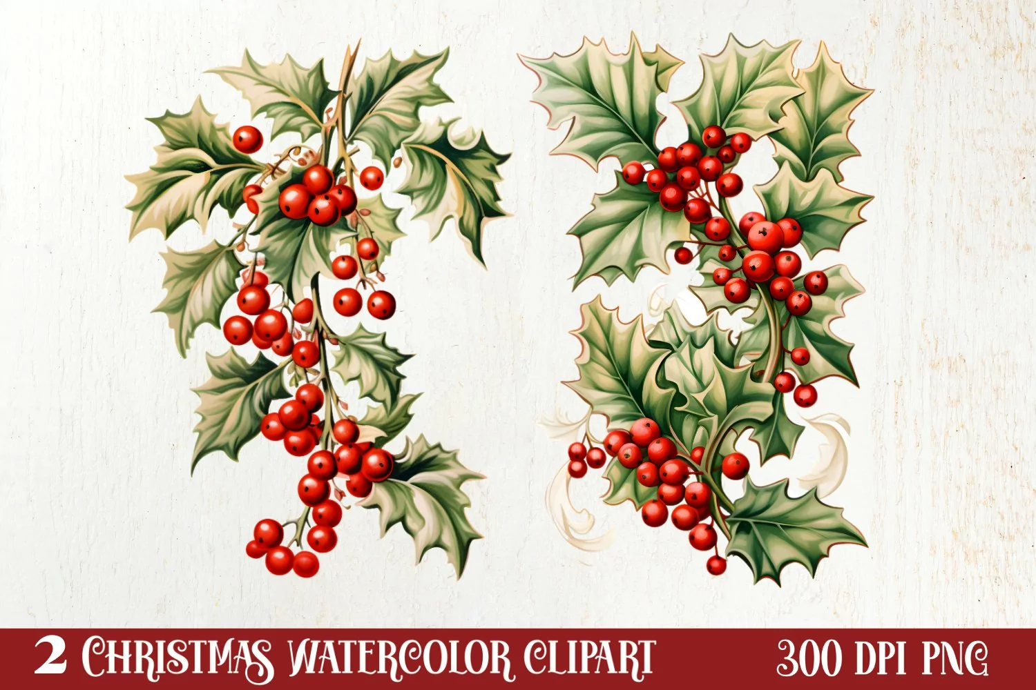Watercolor Christmas Wreath Sublimation Clipart, Christmas S product image 1
