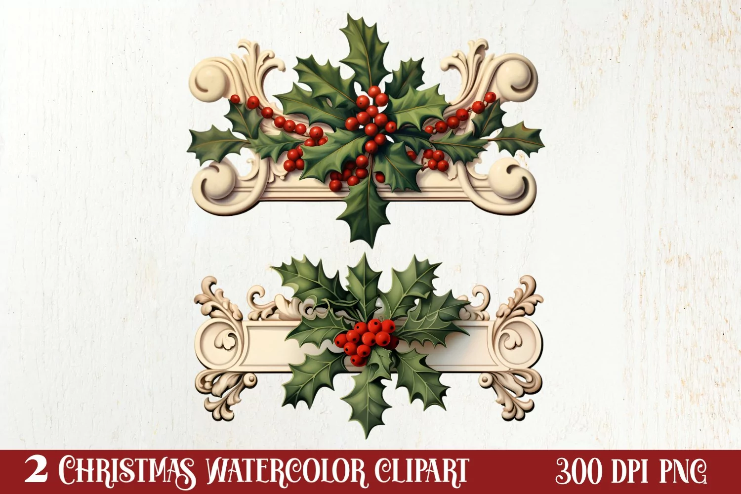 Watercolor Christmas Wreath Sublimation Clipart, Christmas S product image 1