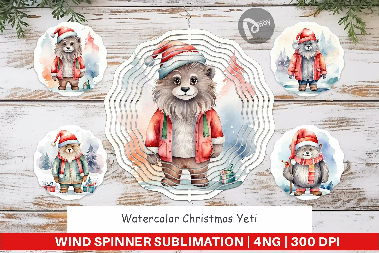 Wind Spinner Watercolor Christmas Yeti product image 1