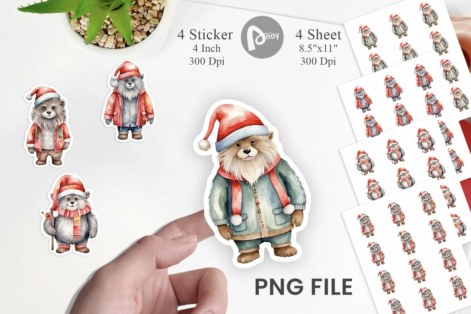 Sticker Watercolor Christmas Yeti product image 1