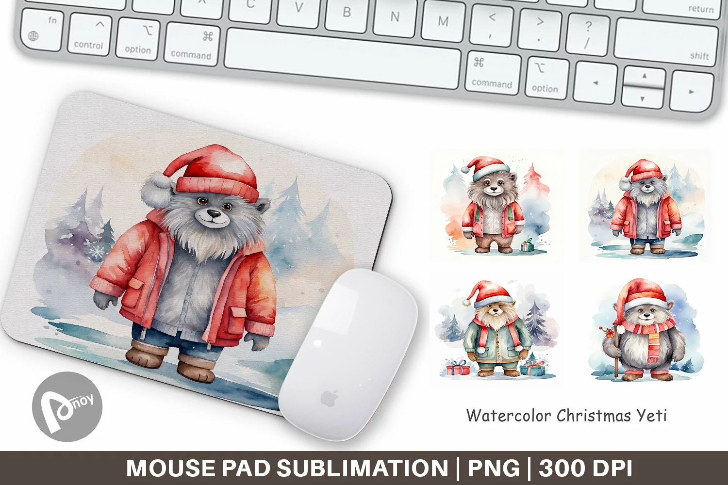 Mouse Pad Watercolor Christmas Yeti product image 1