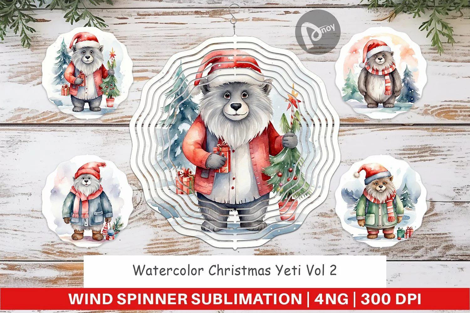 Wind Spinner Watercolor Christmas Yeti product image 1