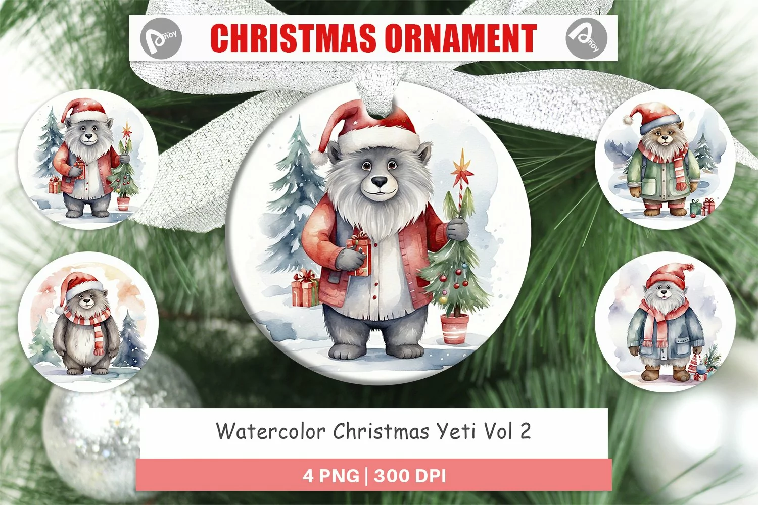 Christmas Ornaments Watercolor Christmas Yeti product image 1
