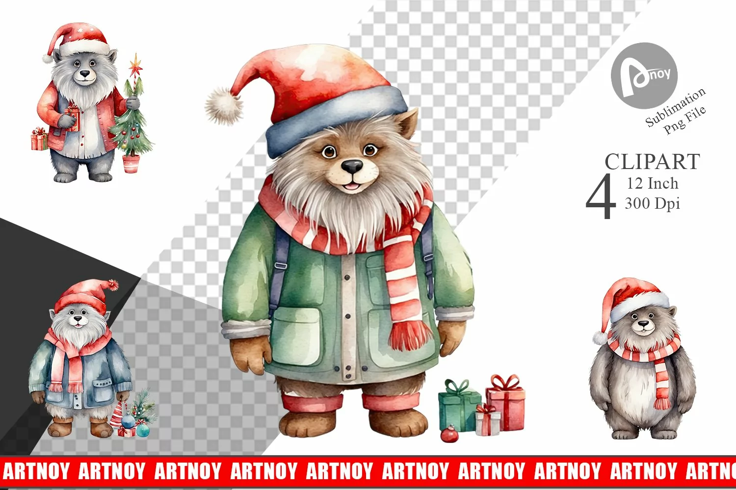 Clipart Watercolor Christmas Yeti product image 1