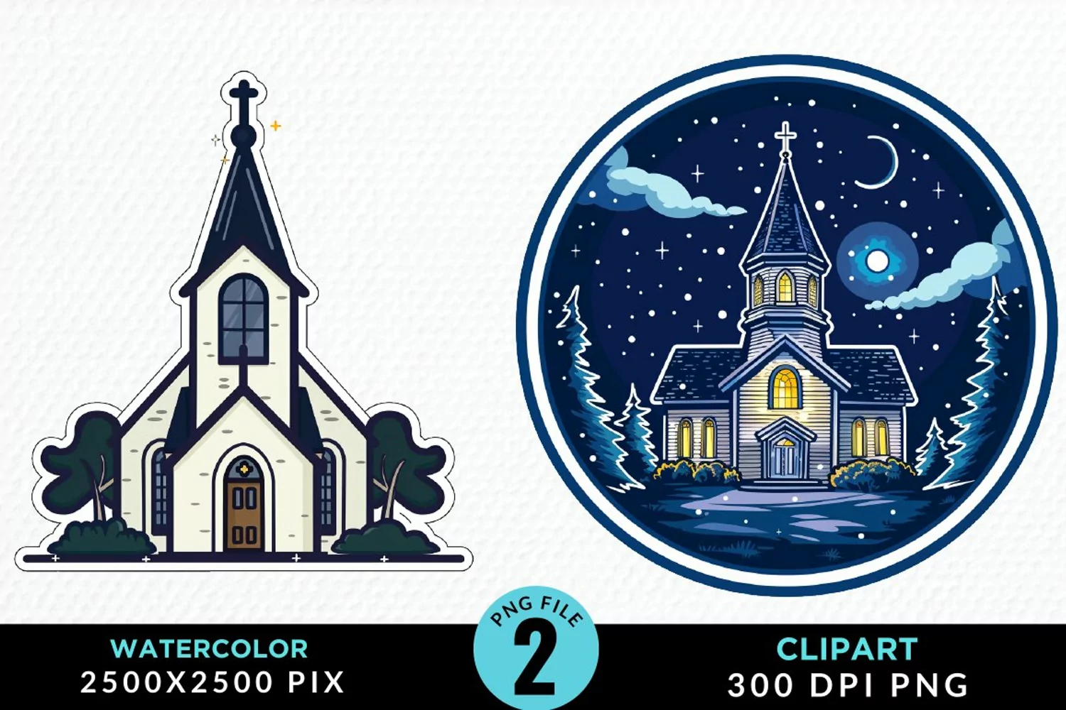 Watercolor Church Exquisite Clipart product image 1
