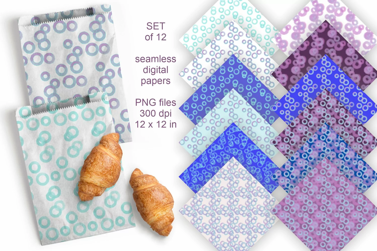 Watercolor Circles Seamless Patterned Papers 12 PNG