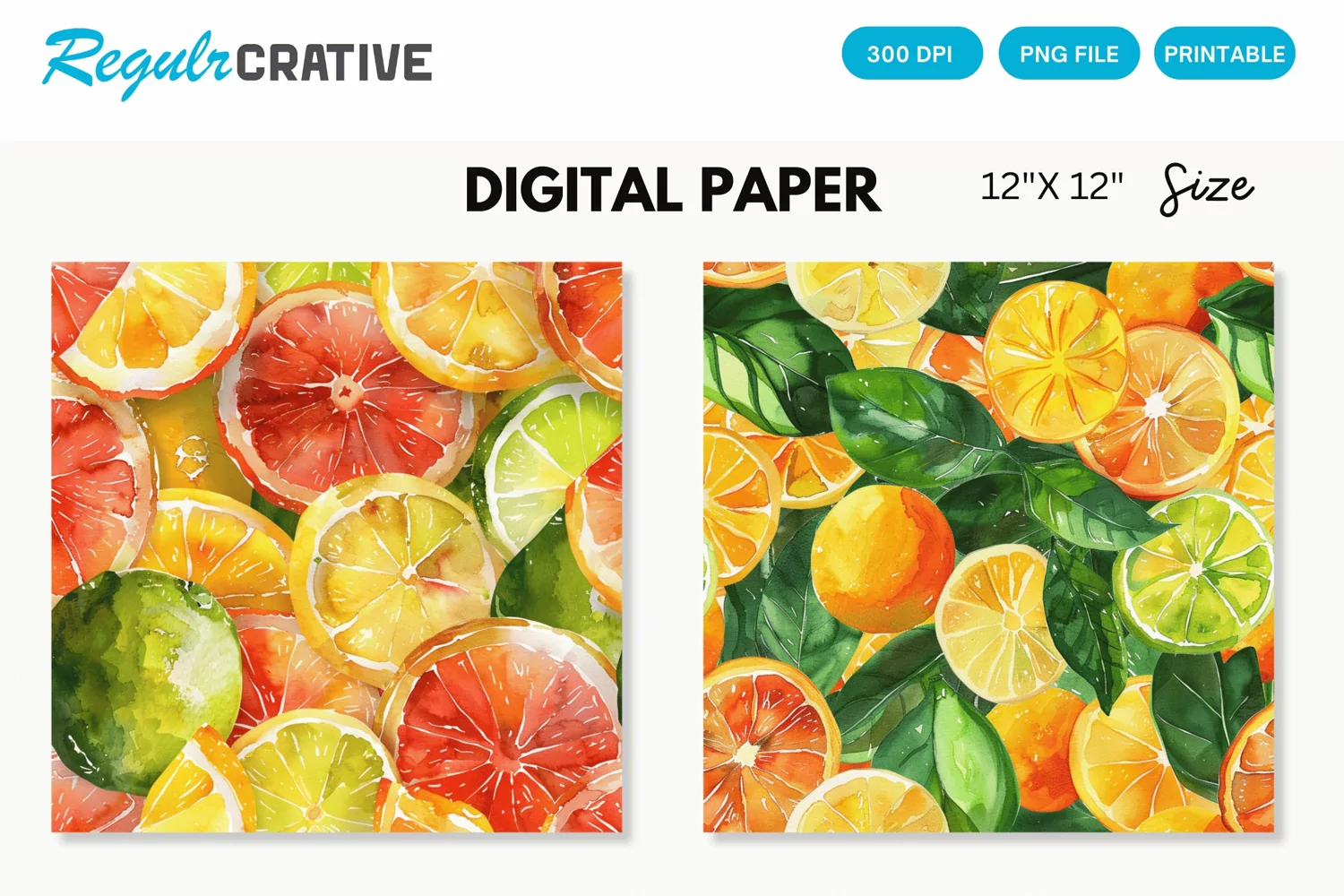 Watercolor Citrus Fruits Seamless Digital Paper product image 1